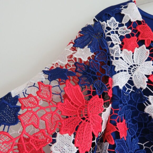 ELOQUII STUDIO Red White Blue Lace Overlay Sheath Dress Evening - Size US 14 - Picture 10 of 16